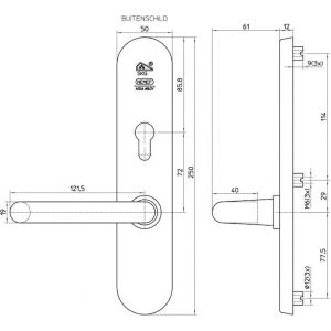 Nemef veiligheidsbeslag F1 Comforte kruk-kruk 3577/02-72 mm RVS look 9357702720