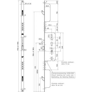 Nemef meerpuntsluiting met zwenkschoot elektronisch Comforte EasyExit voordeur 4918 11-65 mm 20x1950 mm links top krukbediend krukvrijloop 9491811652