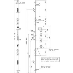 Nemef meerpuntsluiting met zwenkschoot elektronisch Comforte dubbelzijdig krukvrijloop voordeur 4918/82-65 mm 1700 mm rechts top krukbediening 2 zijden vrijloop 9491882651