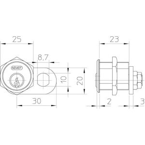Nemef automatencilinder 5256-22.5 mm 2 sleutels links 9525600302