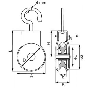 Dulimex DX 959-32E markieskatrol open oog polyamide wiel 32 mm elektolytisch verzinkt per stuk gelabeld 8000.959.032K