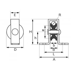 Dulimex DX 961-25E staande katrol enkel open behuizing polyamide wiel 25 mm elektrolystisch verzinkt per stuk gelabeld 8000.961.025K