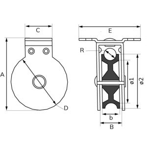 Dulimex DX 962-40E staande katrol enkel polyamide wiel 40 mm elektrolytisch verzinkt per stuk gelabeld 8000.962.040K