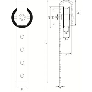 Dulimex DX 966-75E schuifdeur hangrol polyamide wiel 75 mm elektrolytisch verzinkt per stuk gelabeld 8000.966.075K