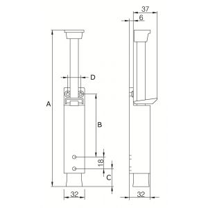 Deni DVZ VL060 SE deurvastzetter voetstift Luxe 32x207 mm schootuitslag 60 mm deur tot 80 kg stang staal verzinkt huis zamac zilver 0534.200.0060