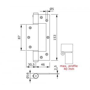 Justor STW 150 BE deurveerscharnier enkel hangnaad 2.5 mm aluminium zwart 0541.150.0103