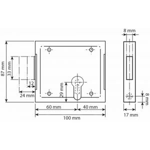 Dulimex DX KB 070PCK ZE opleg-kelderslot voor PC 60 mm links en rechts bruikbaar 2 toeren met rozet en sluitplaat staal verzinkt 1 stuk zakje kopkaart 5160.099.0700