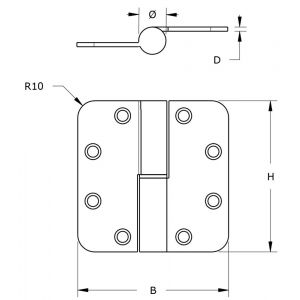 Dulimex DX H179D89892125 kogelstiftpaumelle ronde hoeken 89x89 mm doorgezette knoop rechts staal verzinkt SKG*** 6972.215.8989-D