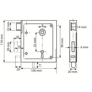 Dulimex DX UKS DS BB poortslot met dagschoot links en rechts bruikbaar doornmaat 60 mm deurkrukgarnituur met schild sluitplaat 2 bonte baardsleutels staal verzinkt 0160.095.6050