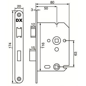 Dulimex DX WBS-50-WBSS WC-badkamerslot doornmaat 50 mm ronde voorplaat RVS inclusief rechthoekige sluitplaat 0160.282.5045