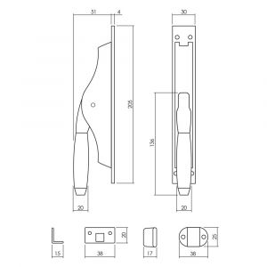 Intersteel Living 5620 set pomp-espagnolet Ton 400 inclusief stangenset 2x 1250 mm messing ongelakt-ebbenhout 0010.562038