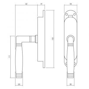 Intersteel Living 5620 set kruk-espagnolet links Ton 222 inclusief stangenset 2x 1250 mm messing ongelakt-ebbenhout 0010.562062B