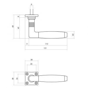 Intersteel Living 0377 deurkruk Ton 400 met rozet 38x38x7 mm messing getrommeld-ebbenhout 0011.037702