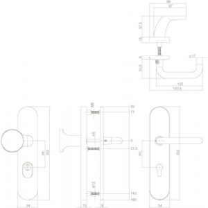 Intersteel Living 3820 SKG3 veiligheids schilden greep-kruk profielcilindergat 72 mm met kerntrek beveiliging messing gelakt 0013.382036