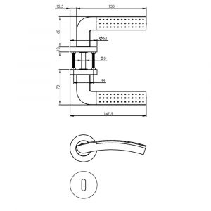 Intersteel Living 1688 deurkruk Sharon op rond rozet 7 mm nokken met sleutelgat plaatje chroom-nikkel mat 0016.168803