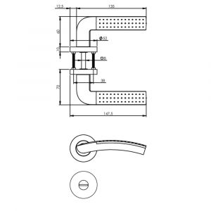 Intersteel Living 1688 deurkruk Sharon op rond rozet 7 mm nokken met WC 8 mm chroom-nikkel mat 0016.168810