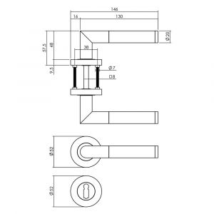 Intersteel Living 1693 deurkruk Bastian op rond rozet 7 mm nokken met sleutelgat plaatje chroom-nikkel mat 0016.169303