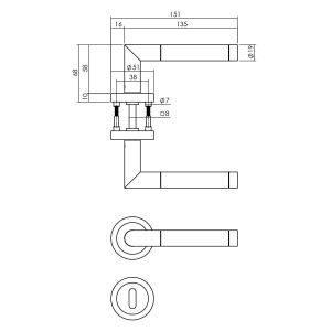 Intersteel Living 1710 deurkruk Hoek 90 graden met rozet en sleutelplaatje chroom-mat nikkel ATP 0016.171003