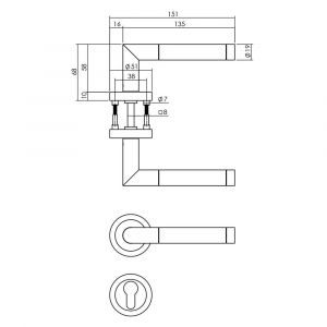 Intersteel Living 1710 deurkruk Hoek 90 graden met rozet en PC plaatje chroom-mat nikkel ATP 0016.171005