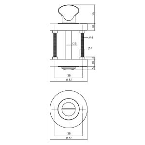 Intersteel Living 3476 WC-sluiting 8 mm verdekt met nokken diameter 52x10 mm zamak chroom-nikkel mat 0016.347660