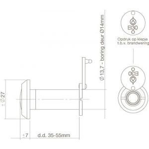 Intersteel Living 4055 deurspion 200 graden chroom deurdikte 35-55 mm 60 minuten brandwerend diameter 14 mm 0016.405532