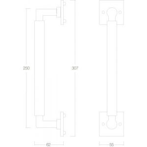 Intersteel Living 4261 greep Bau-stil 250 mm op rozet vierkant chroom-mat zwart 0016.426191