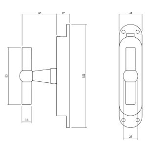 Intersteel Living 5620 set kruk-espagnolet T-kruk inclusief stangenset 2x 1250 mm verchroomd 0016.562021