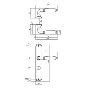 Intersteel Living 0206 deurkruk Courgette met ovaal schild 238x39x9 mm WC 63/8 mm mat chroom 0017.020665