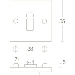 Intersteel Living 3184 sleutelplaatje met nokken vierkant 55x55x8 mm messing chroom mat 0017.318416
