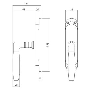 Intersteel Living 5620 set kruk-espagnolet rechts Ton 400 inclusief stangenset 2x 1250 mm nikkel-ebbenhout 0018.562063A