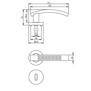 Intersteel Living 1696 deurkruk 1696 William op rond rozet 7 mm nokken met sleutelgat plaatje nikkel mat 0019.169603