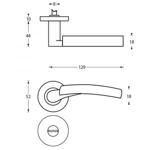 Intersteel Living 1700 deurkruk 1700 Bryan op rond rozet 7 mm nokken met WC 8 mm chroom-nikkel mat 0019.170010