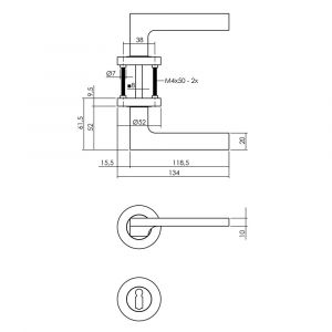 Intersteel Living 1705 deurkruk 1705 Ben op rond rozet 7 mm nokken met sleutelgat plaatje chroom-nikkel mat 0019.170503