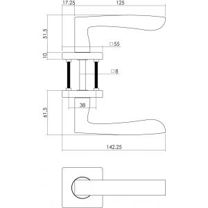Intersteel Living 1714 deurkruk 1714 Dean op vierkant rozet 7 mm nokken met sleutelgat plaatje chroom-nikkel mat 0019.171403