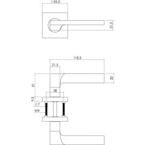 Intersteel Living 1715 deurkruk 1715 Ben op vierkant rozet 7 mm nokken chroom-nikkel mat 0019.171502