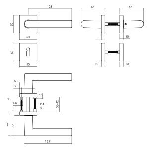 Intersteel Living 0058 deurkruk Broome op rozet 50x50x10 mm met 7 mm nokken met sleutelplaatje zwart 0023.005803