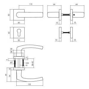 Intersteel Living 0059 deurkruk Denham op rozet 50x50x10 mm met 7 mm nokken met profielcilinderplaatje zwart 0023.005905