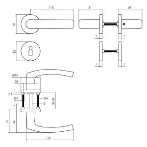 Intersteel Living 0060 deurkruk Denham op rozet diameter 50x7 mm met 7 mm nokken met sleutelplaatje zwart 0023.006003