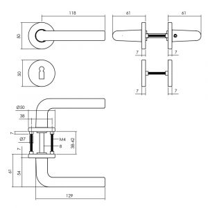 Intersteel Living 0073 deurkruk Derby op rozet diameter 50x7 mm met 7 mm nokken met sleutelplaatje zwart 0023.007303