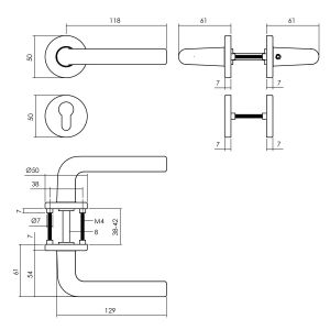 Intersteel Living 0073 deurkruk Derby op rozet diameter 50x7 mm met 7 mm nokken met profielcilinderplaatje zwart 0023.007305