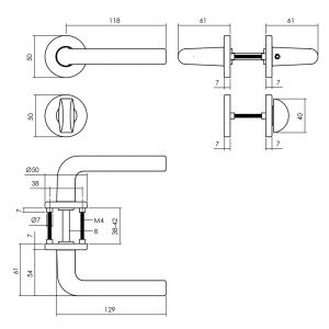 Intersteel Living 0073 deurkruk Derby op rozet diameter 50x7 mm met 7 mm nokken met WC-sluiting 8 mm zwart 0023.007310