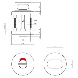 Intersteel Living 0100 WC-sluiting 8 mm staal verdekt met nokken diameter 56x9 mm aluminium zwart 0023.010060