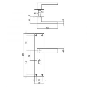 Intersteel Living 0571 deurkruk Amsterdam met schild 250x55x2 mm sleutelgat 72 mm zwart 0023.057126