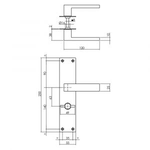 Intersteel Living 0571 deurkruk Amsterdam met schild 250x55x2 mm WC 63/8 zwart 0023.057165