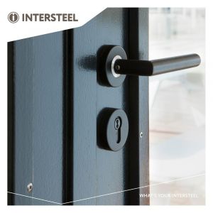 Intersteel Living 0583 deurkruk Jura op ronde rozet met ring met veer RVS mat zwart 0023.058302