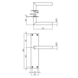 Intersteel Living 0583 deurkruk Jura recht Hoek 90 graden met schild 250x55x2 mm blind zwart 0023.058311