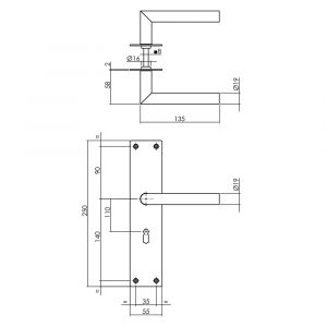 Intersteel Living 0583 deurkruk Jura recht Hoek 90 graden met schild 250x55x2 mm sleutelgat 110 mm zwart 0023.058328