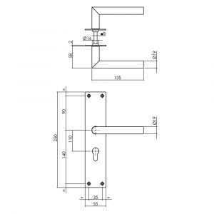 Intersteel Living 0583 deurkruk Jura recht Hoek 90 graden met schild 250x55x2 mm profielcilindergat 110 mm zwart 0023.058354