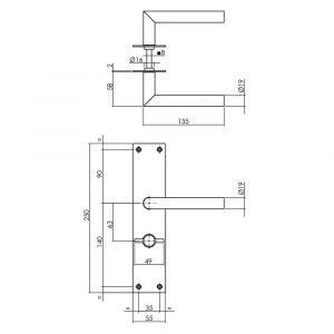 Intersteel Living 0583 deurkruk Jura recht Hoek 90 graden met schild 250x55x2 mm WC 63/8 zwart 0023.058365