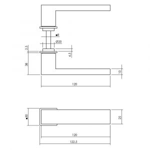 Intersteel Living 0922 deurkruk Amsterdam met vierkante minimalistische rozetten zelfklevend 30x30 mm RVS zwart 0023.092202